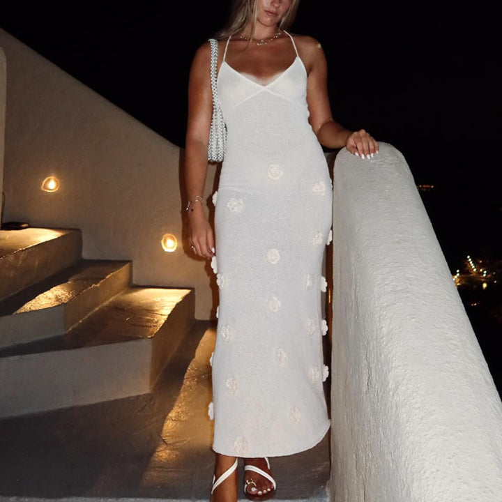Damen elegantes Häkel-Maxikleid mit floralem Design Drune