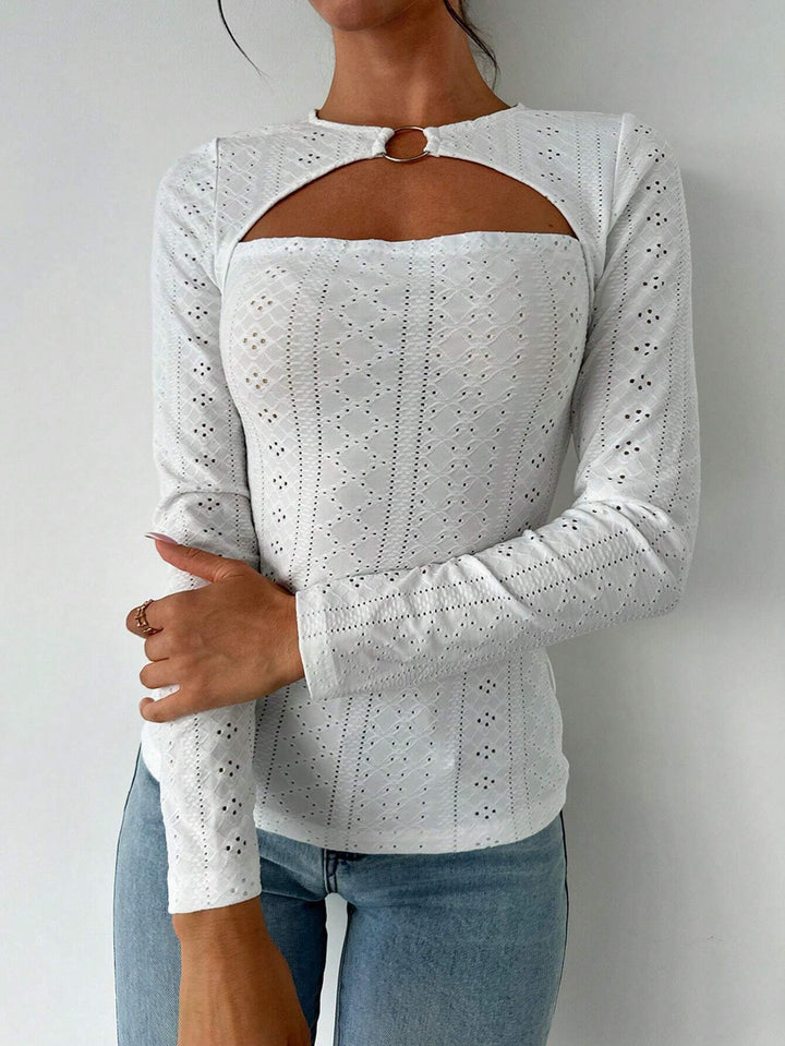 Damen Langarmshirt mit dekorativen Cut-Out-Details und angenehmem Baumwollstoff Drune