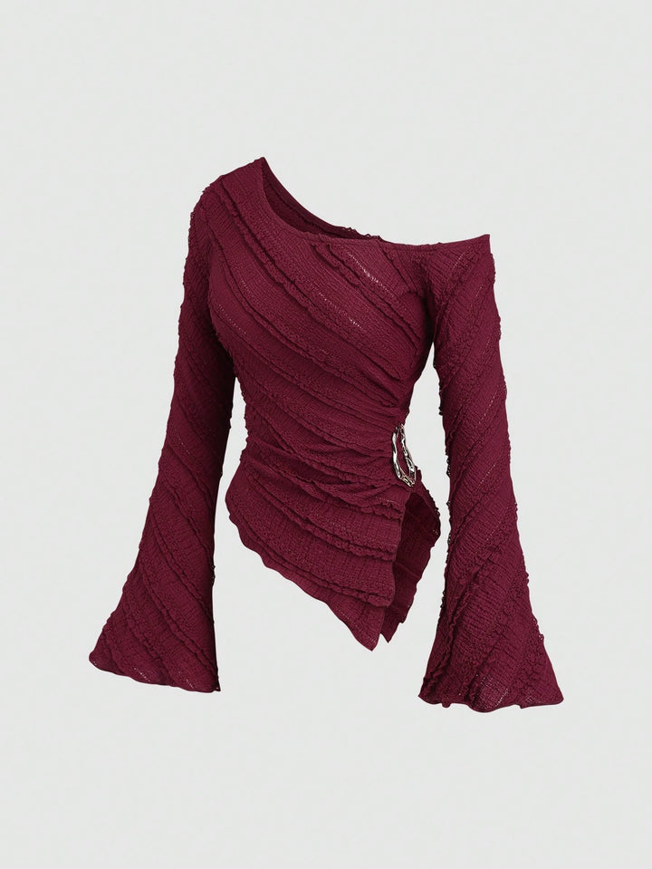 Damen asymmetrisches Oberteil mit strukturiertem Design und Wickelverschluss Drune
