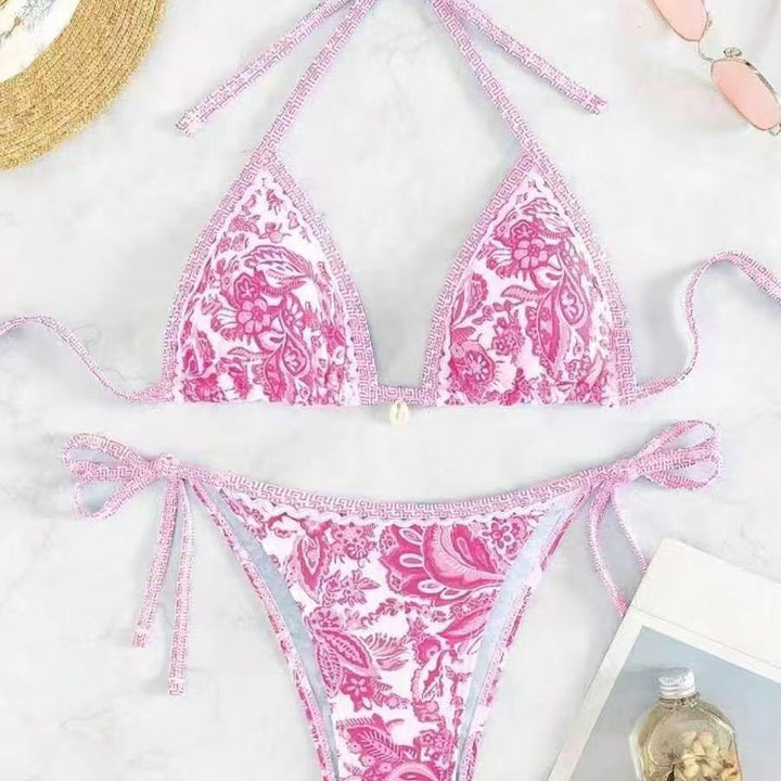 Damen Triangel-Bikini mit floralem Muster und verstellbaren Bindebändern Drune