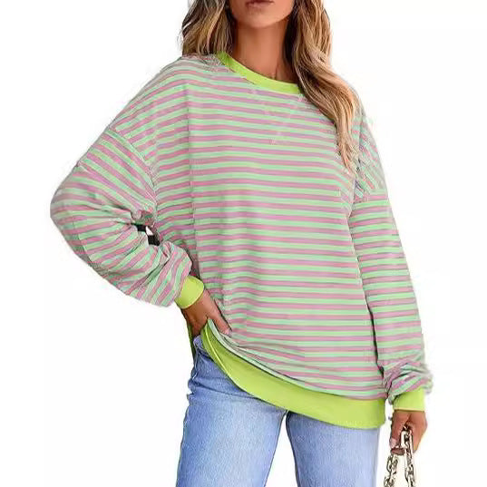 Damen lässiger Sweater mit breiten Streifen Drune