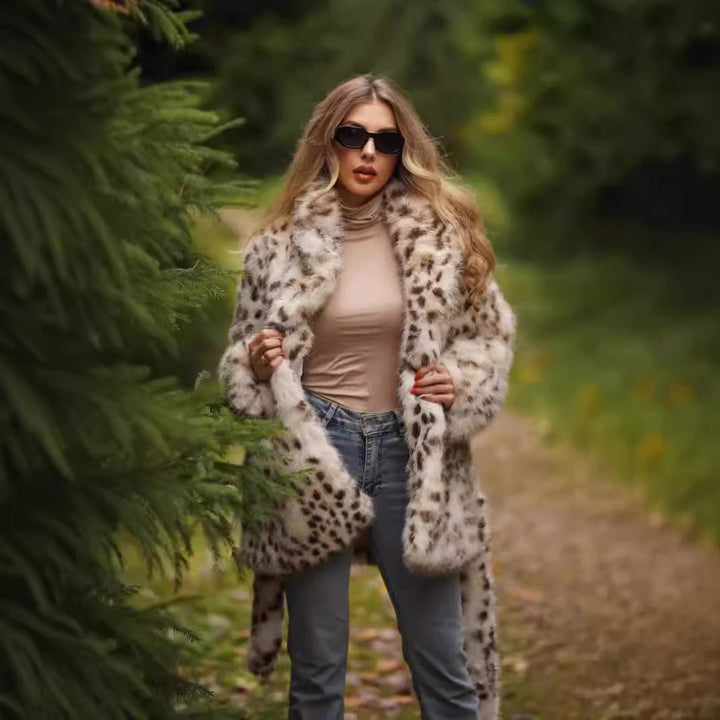 Damen Glamouröse Kunstpelzjacke mit Gürtel Drune