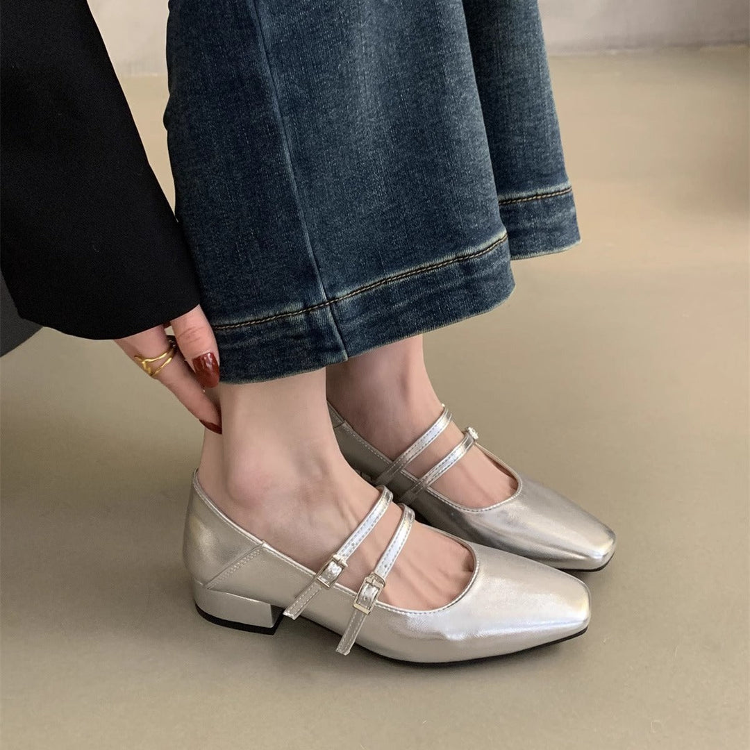 Damen elegante Mary Jane Ballerinas mit modischem Doppelriemen und komfortablem Fußbett Drune