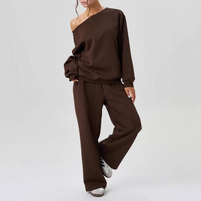 Damen nan legeres Lounge-Set mit einseitigem Schulterdetail und weiter Jogginghose Drune