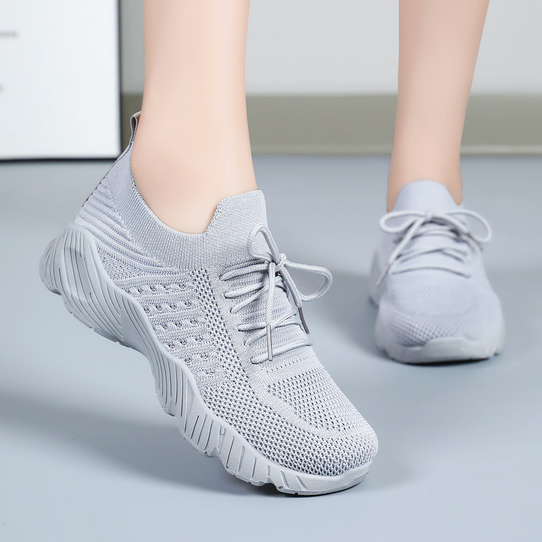 Damen nan nahtloser Strick-Sneaker mit elastischem Einstieg, gepolsterter EVA-Keilsohle und Zuglasche Drune