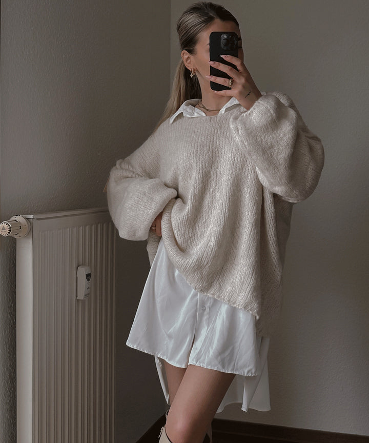 Damen lässiger Oversized Pullover mit voluminösen Ärmeln und weicher Textur Drune