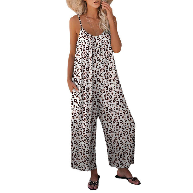 Drune | Leopard-Print-Tasche Lockerer Träger Einteiler Overall