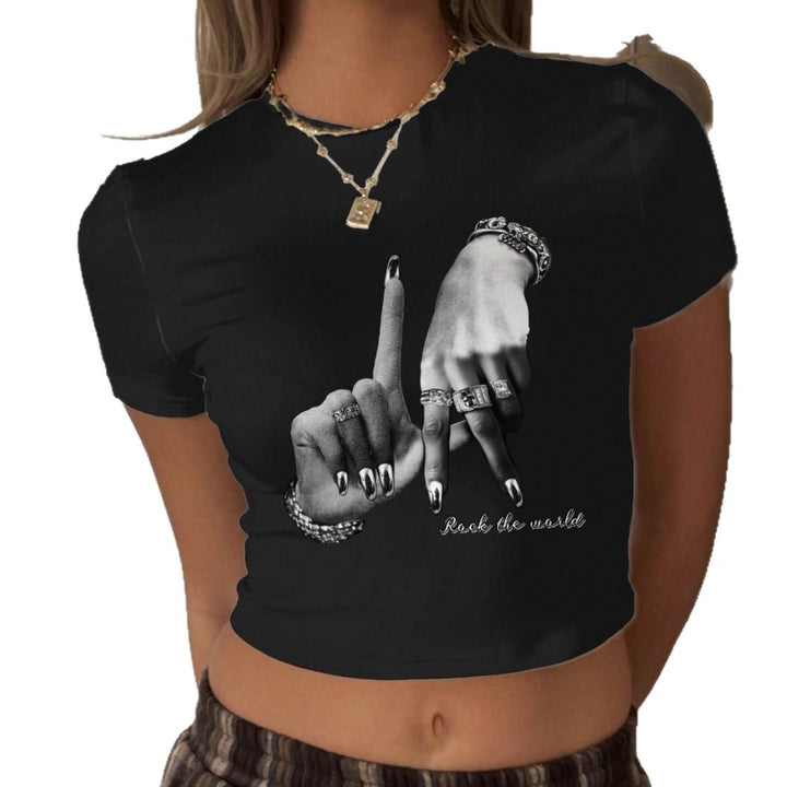 Damen Crop-T-Shirt mit künstlerischem Handdesign und motivierendem Schriftzug Drune