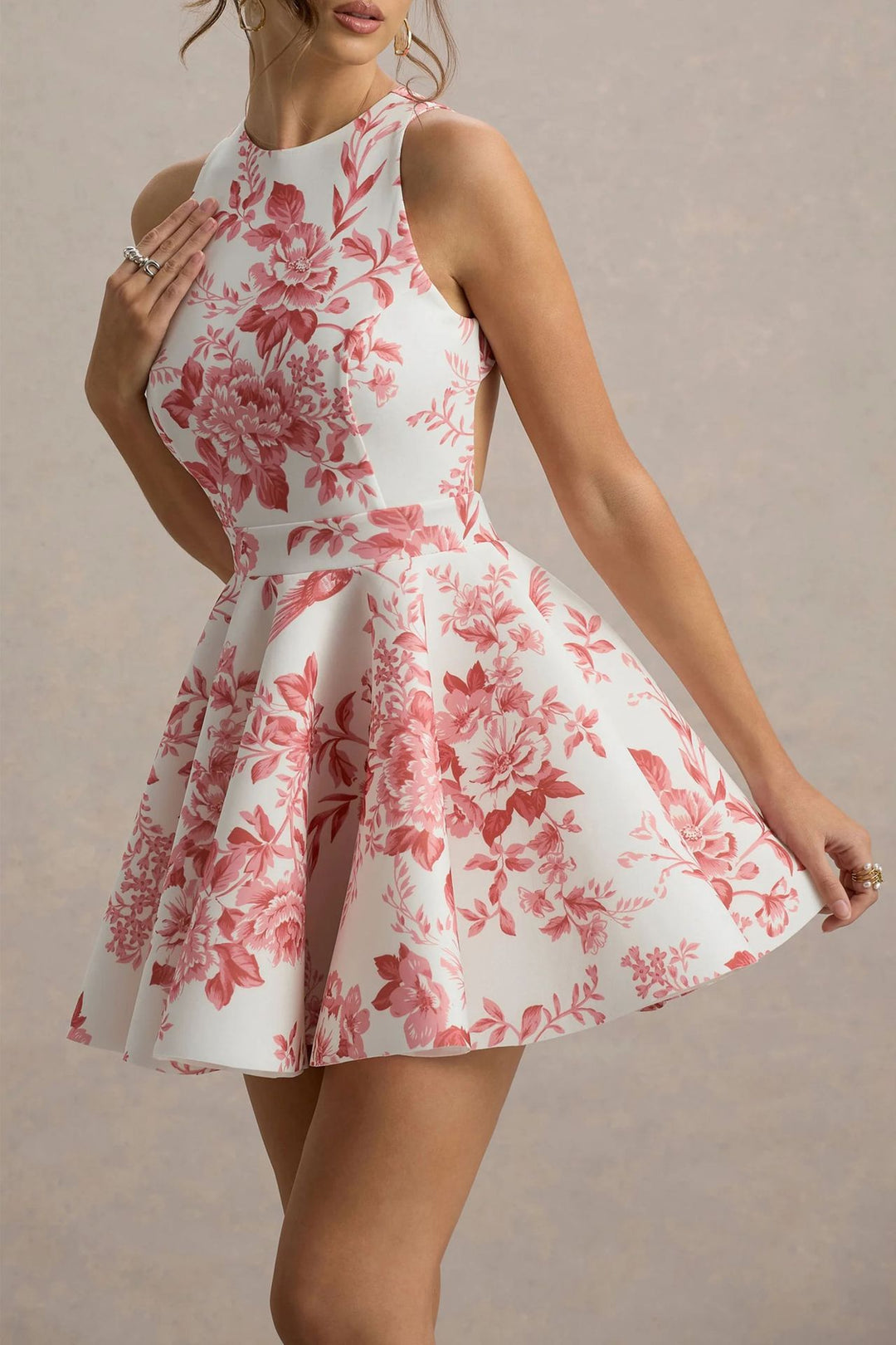 Damen Festliches Minikleid mit schwingendem Rock und raffinierten Cut-Outs Drune