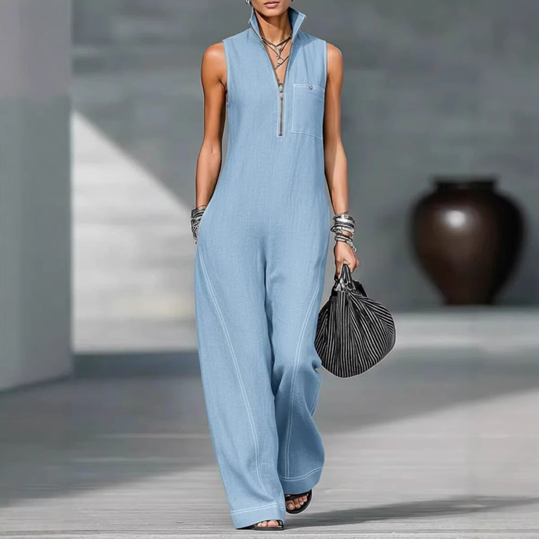 Damen Utility-Jumpsuit mit hochgeschlossenem Kragen und tiefem Reißverschluss Drune