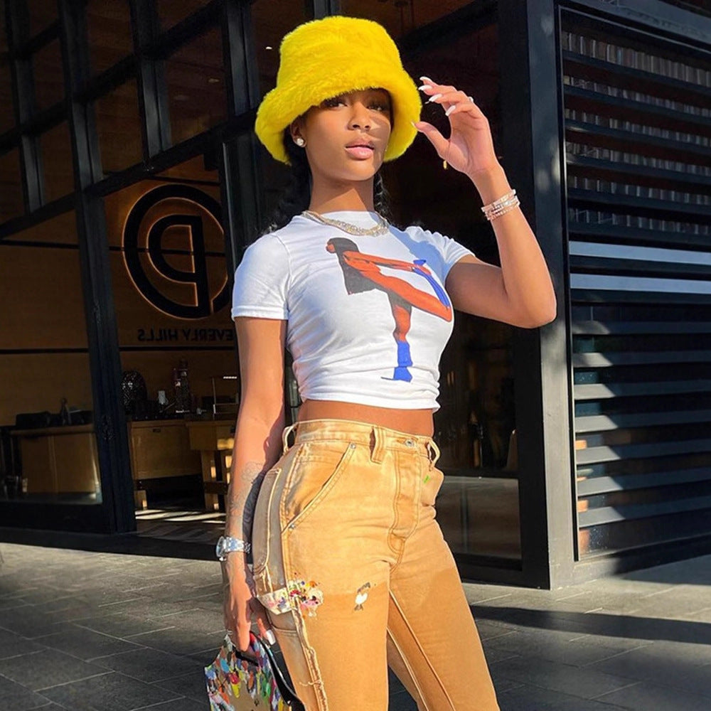 Damen Crop T-Shirt mit auffälligem Grafikdruck Drune