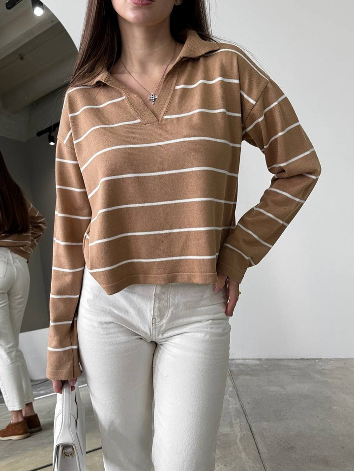 Damen lässiger Pullover im Streifen-Design Drune