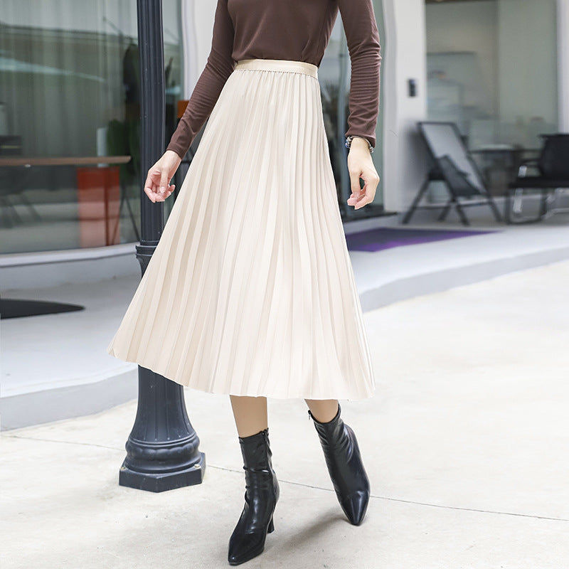 Damen nan taillenhoher Plissee-Midirock aus knitterfreiem Stretch-Material mit feinem Faltenwurf Drune