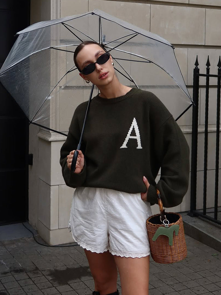 Damen lässiger Pullover mit einzigartigem Monogramm Drune