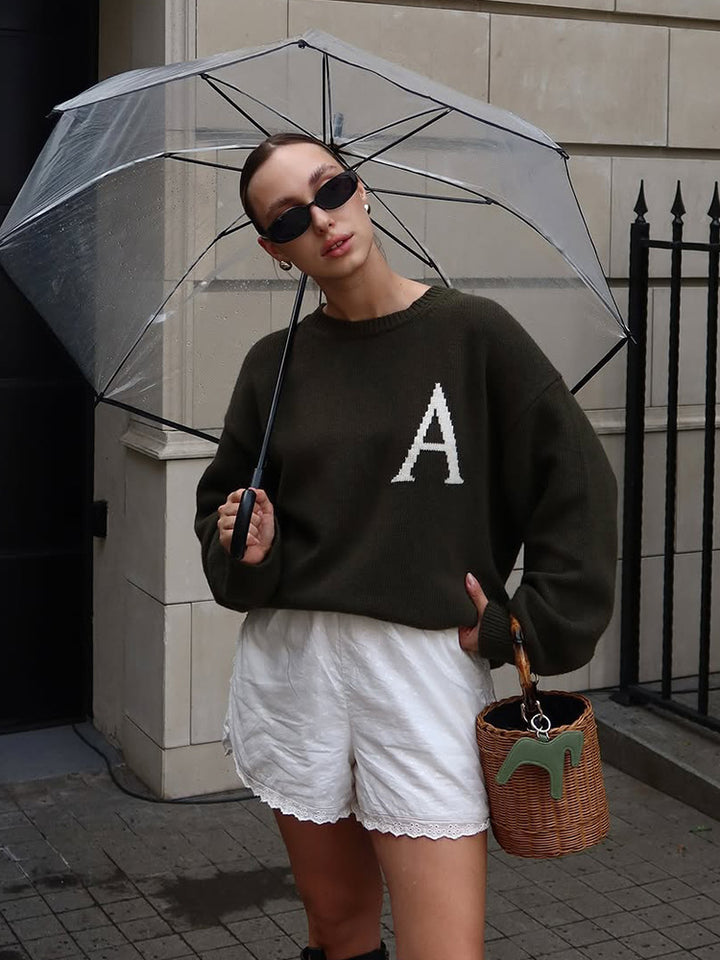 Damen lässiger Pullover mit einzigartigem Monogramm Drune