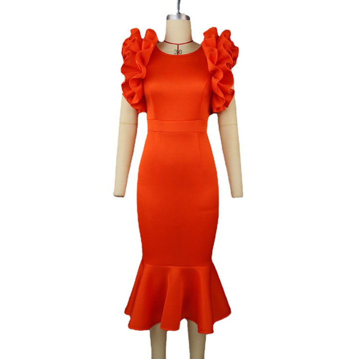 Damen figurbetontes Kleid mit voluminösen Rüschensäumen Drune
