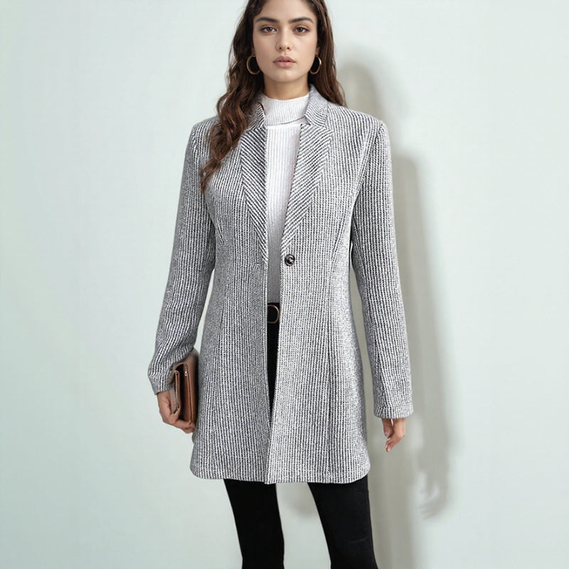 Damen eleganter Strickblazer mit Reverskragen und subtiler Rippstruktur Drune
