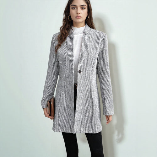 Damen eleganter Strickblazer mit Reverskragen und subtiler Rippstruktur Drune