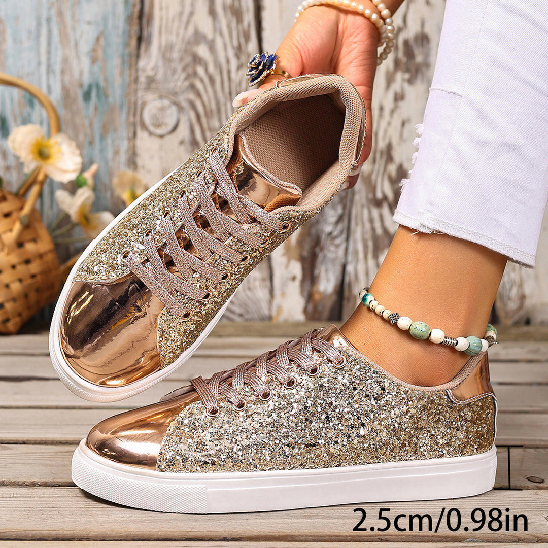 Damen Glitzernde Sneakers mit verspiegelter Zehenkappe und bequemer Polsterung Drune