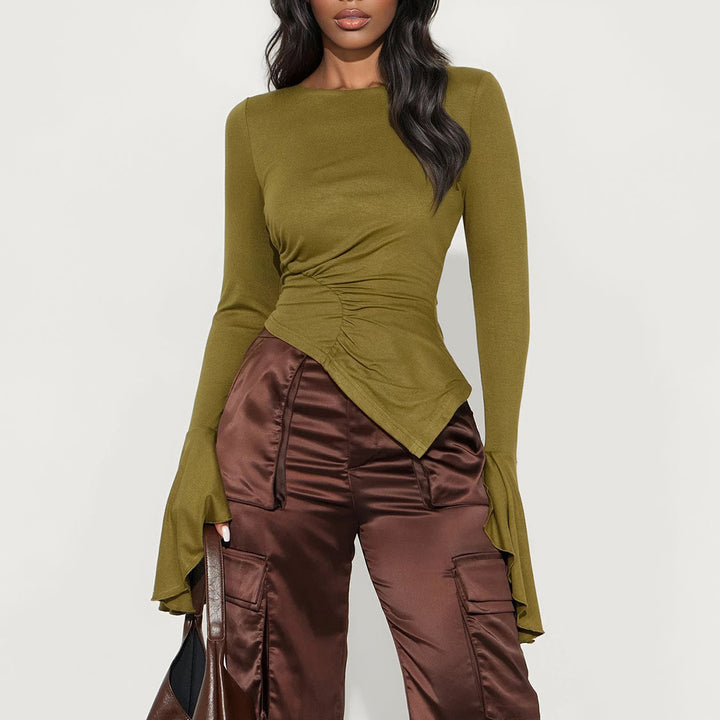 Damen asymmetrisches Shirt mit eleganten Volants Drune