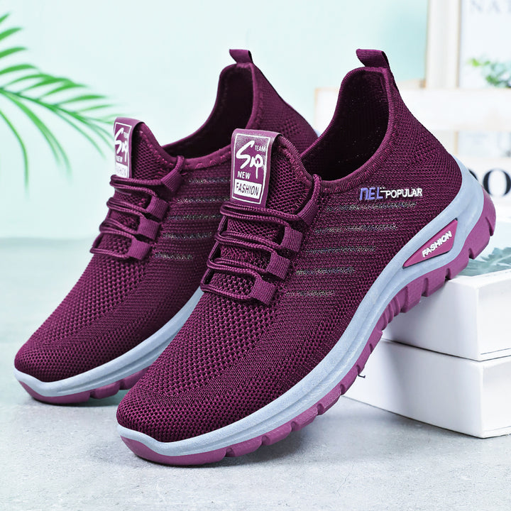 Damen nan leichte gestrickte Freizeitsneaker mit elastischem Schnellzug-Kordelsystem und stoßdämpfender EVA-Sohle Drune