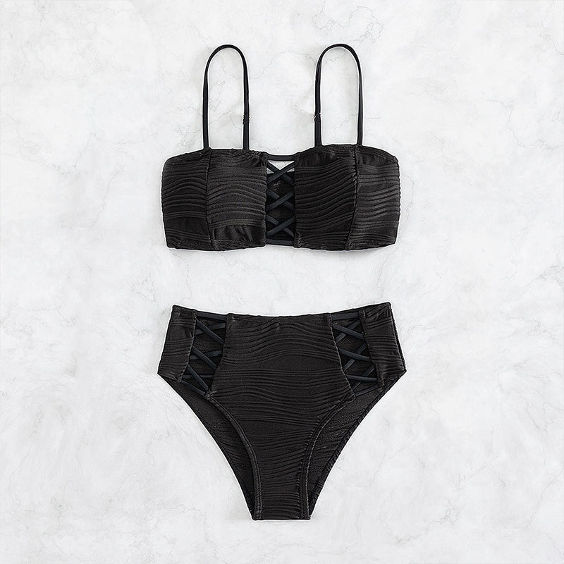 Damen Bikini-Set mit strukturierter Oberfläche und dekorativen Einsätzen Drune