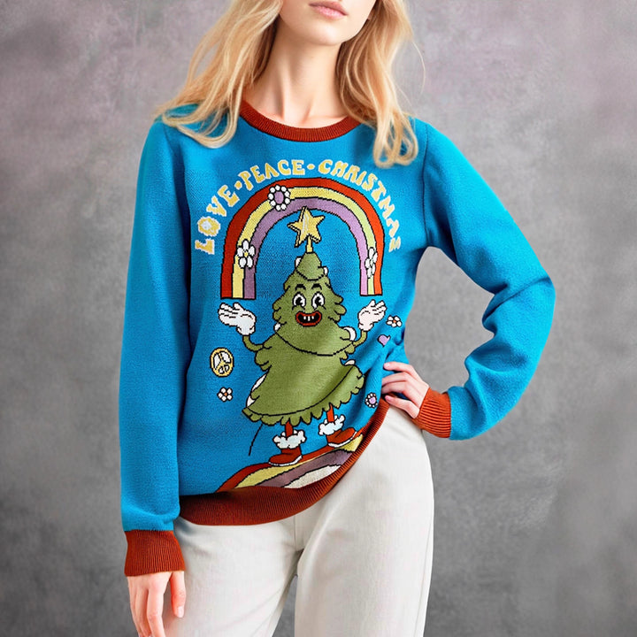 Damen Fleece-Pullover mit weihnachtlichem Motiv Drune