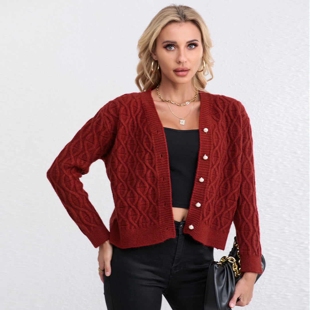 Damen Strickjacke mit modernen Zopfmuster und Pastellknopfdetails Drune