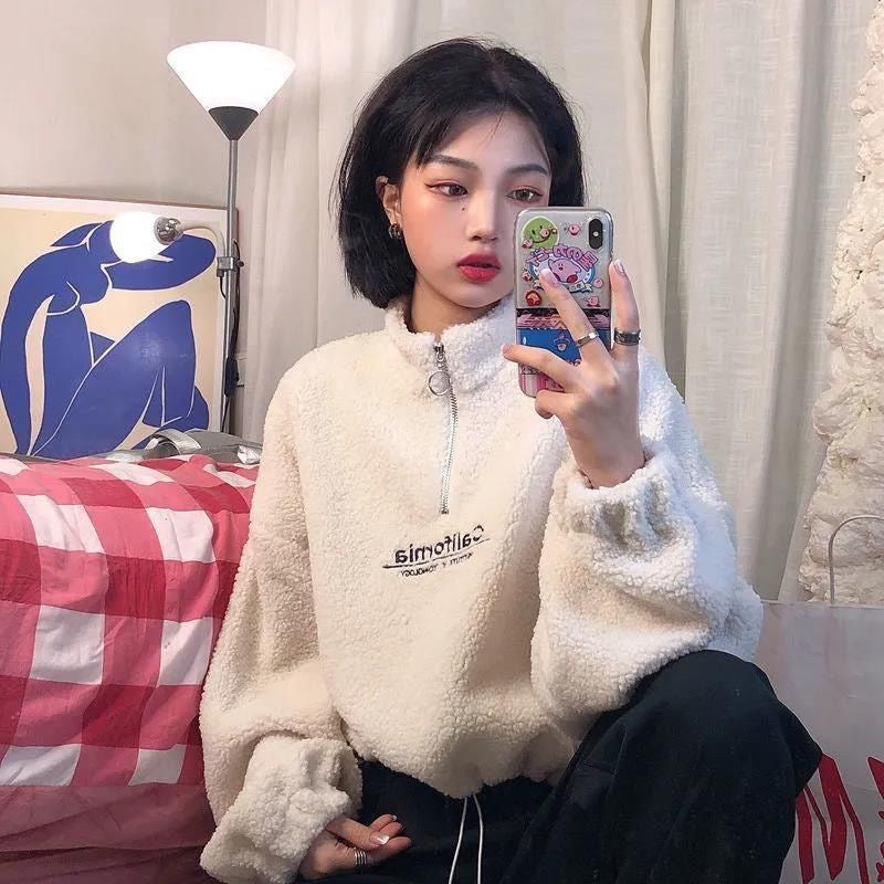 Damen Fleece-Pullover mit Stehkragen und Reißverschluss Drune
