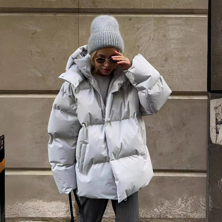 Damen modischer gefütterter Parka mit elektrischem Kapuzenansatz und elastischem Bund Drune