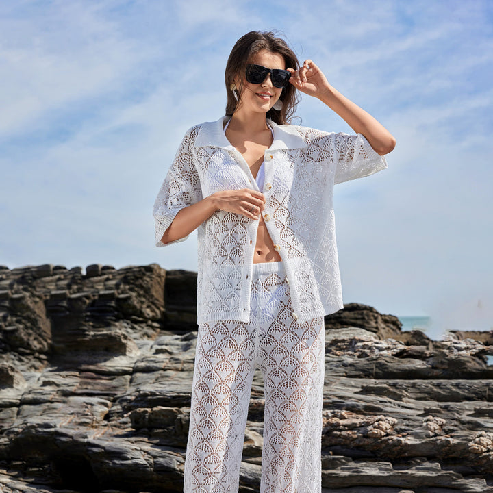 Damen luftige Häkel-Kimono Jacke Drune