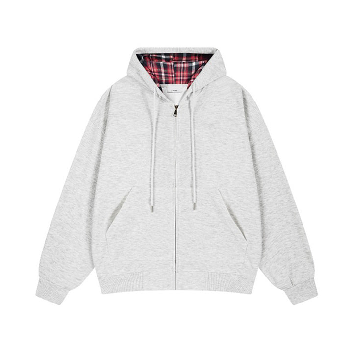 Damen lässige Kapuzenjacke mit Karo-Innenfutter und durchgehendem Reißverschluss Drune