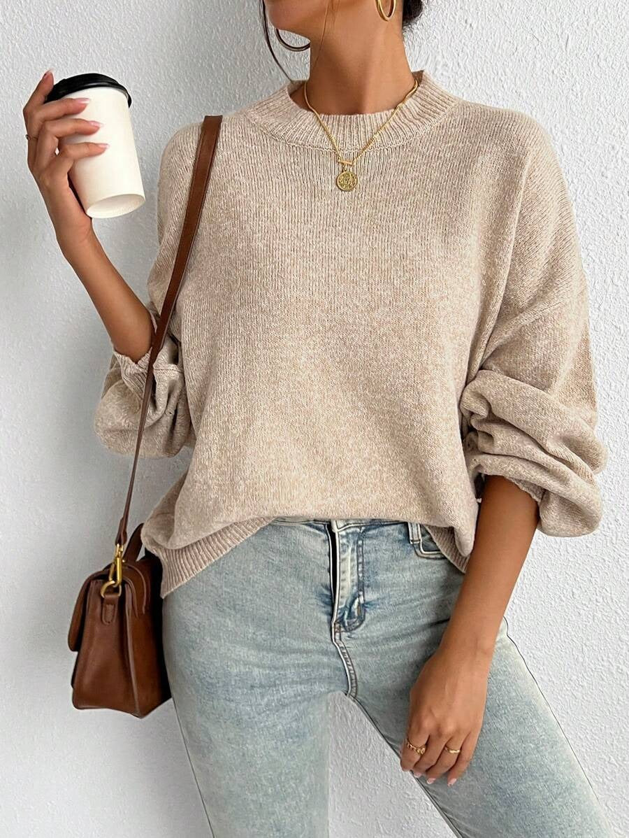 Damen lässiger Pullover mit modischen Ballonärmeln und strukturiertem Stoff Drune