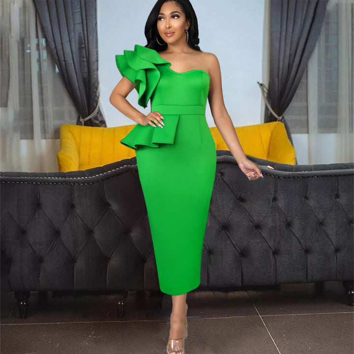 Damen Elegantes One-Shoulder Kleid mit voluminösem Rüschendetail Drune