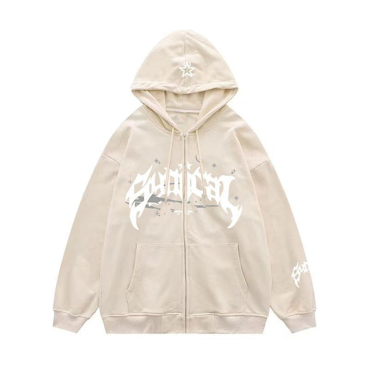 Damen lässiger Zip-Hoodie mit grafischem Druck Drune