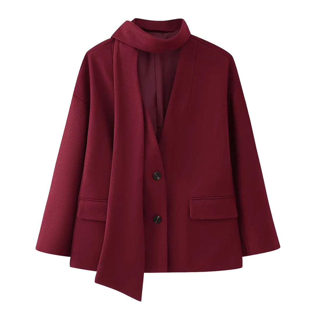 Damen elegante Blazerjacke mit abnehmbarem Schal Drune