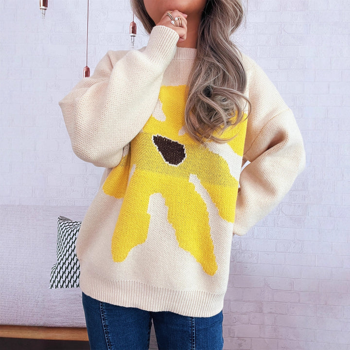 Damen verspielter Strickpullover mit floraler Applikation Drune