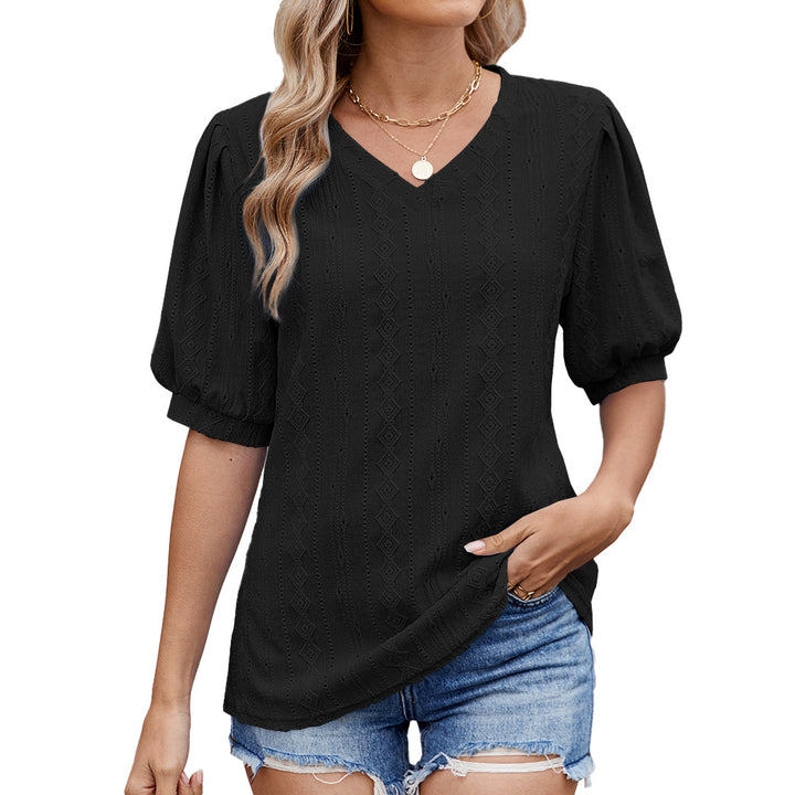 Damen Bluse mit eleganten Puffärmeln und feinem Lochmuster Drune