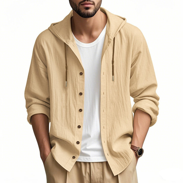 Herren lässige Hemdjacke mit Kapuze und Druckknopfleiste Drune