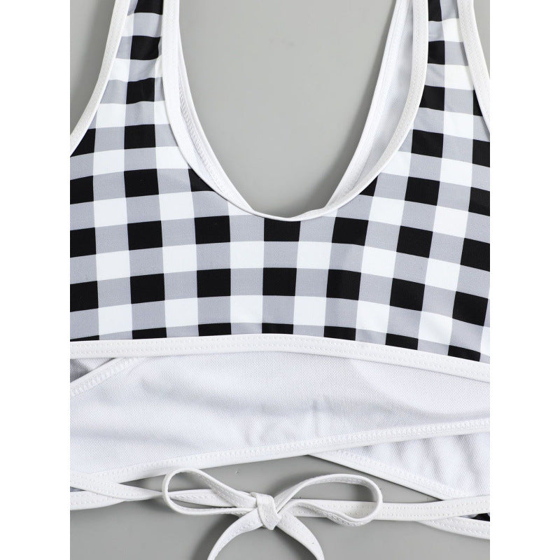 Damen Triangel-Bikini mit modernem Wickel-Design und verspieltem Karomuster Drune