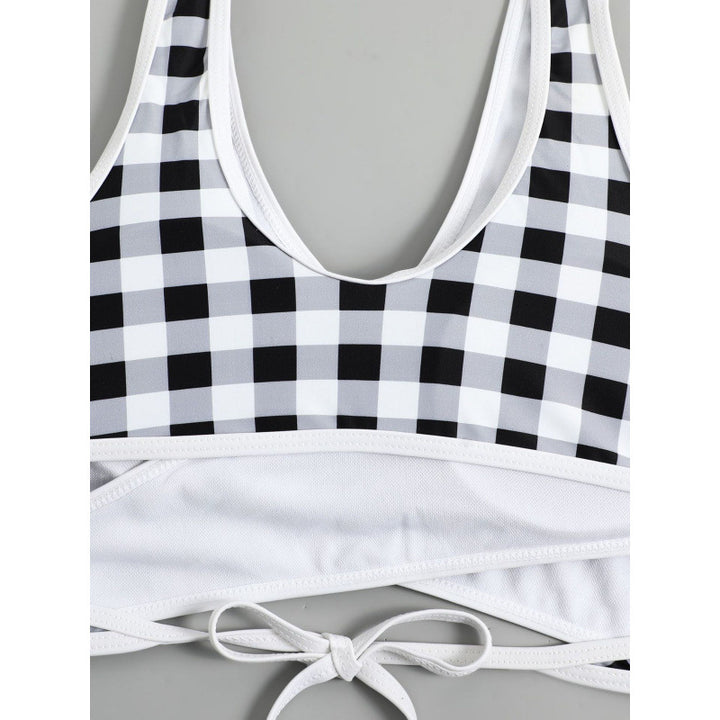 Damen Triangel-Bikini mit modernem Wickel-Design und verspieltem Karomuster Drune