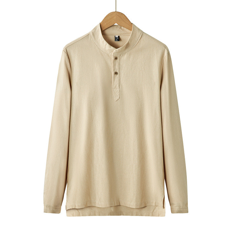 Herren nan langärmeliges Henley-Shirt mit Stehkragen und verdeckter Knopfleiste aus Baumwollmix Drune