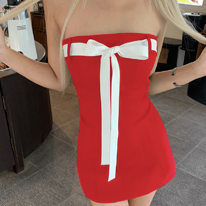 Damen Bandeau-Kleid mit dekorativem Schleifenelement und figurbetontem Schnitt Drune