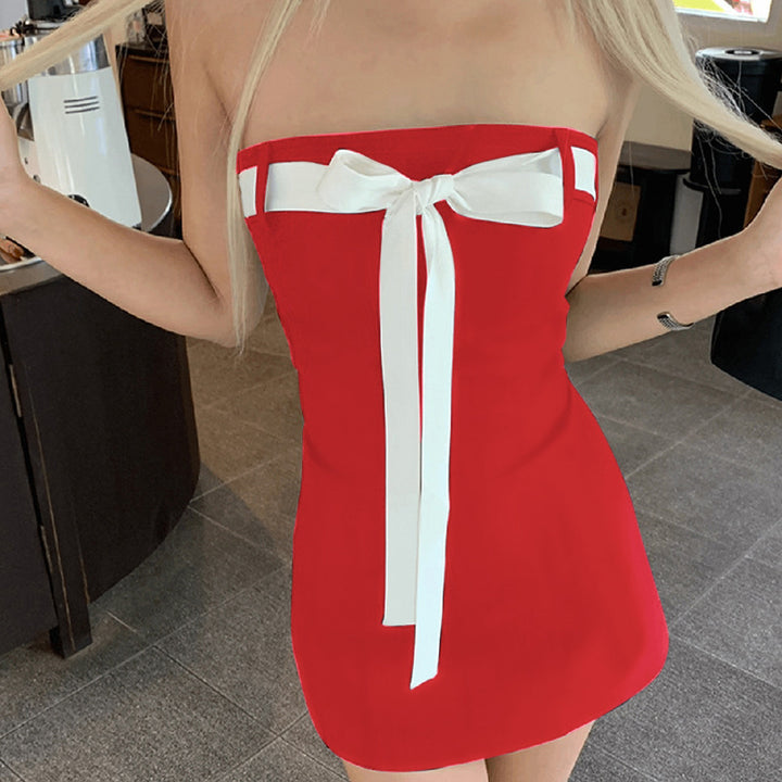 Damen Bandeau-Kleid mit dekorativem Schleifenelement und figurbetontem Schnitt Drune