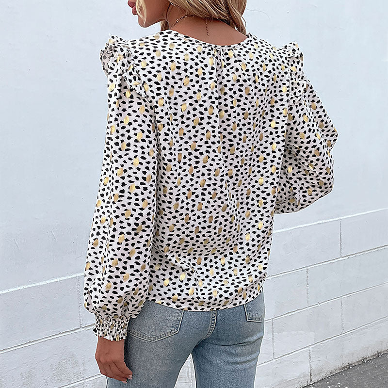 Damen Bluse mit Rüschendetails und modernem Tiermuster Drune