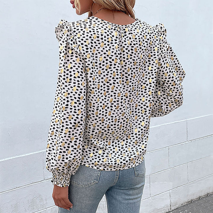 Damen Bluse mit Rüschendetails und modernem Tiermuster Drune