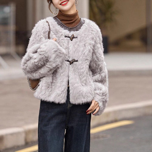 Damen kuschelige Fleecejacke mit modischen Knopfdetails Drune