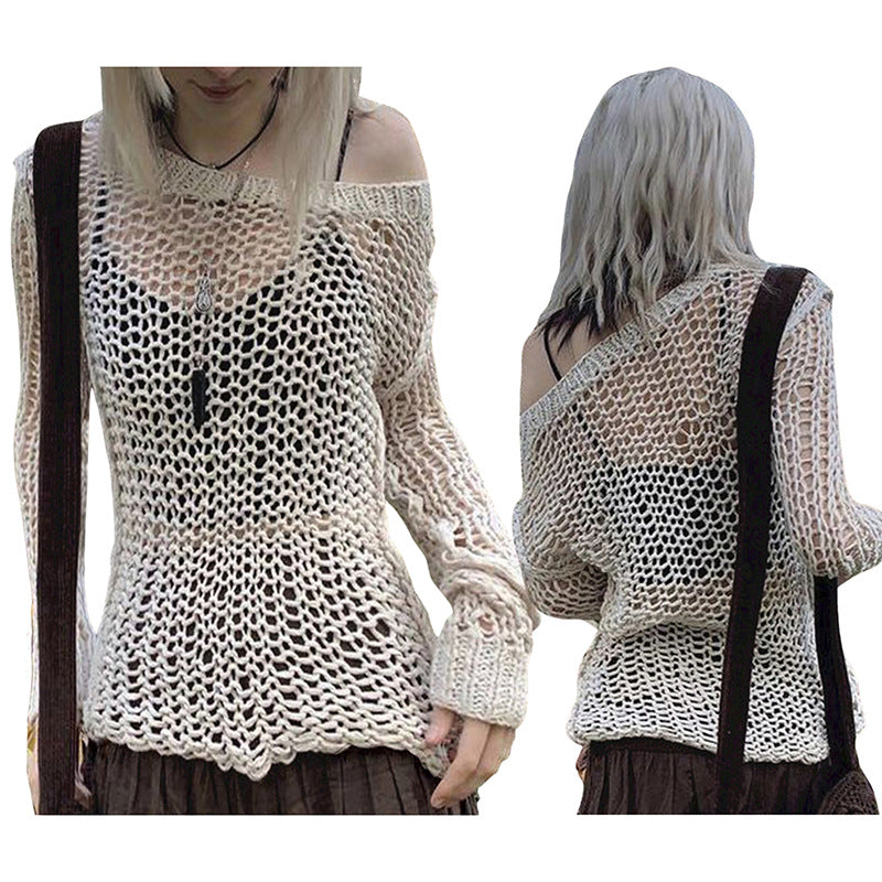 Damen Strickoberteil mit einzigartigem Netzdesign und weitem Schnitt Drune