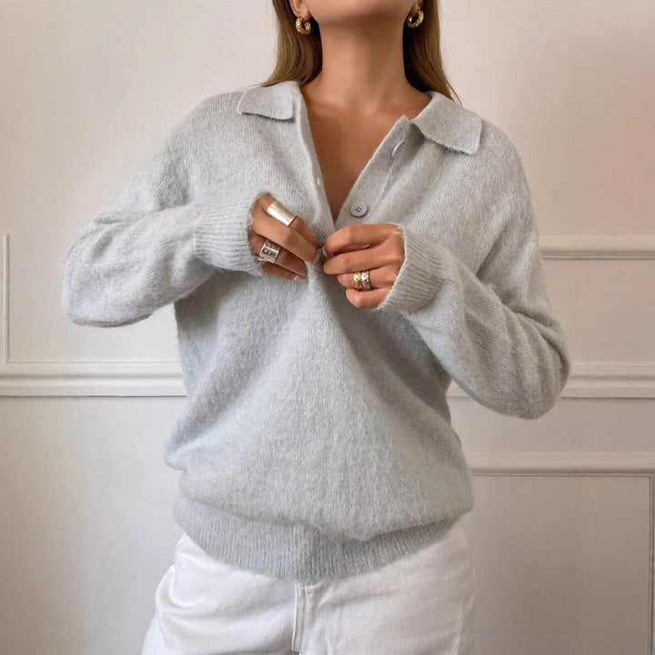 Damen Kuscheliger Strickpullover mit Knopfdetail Drune