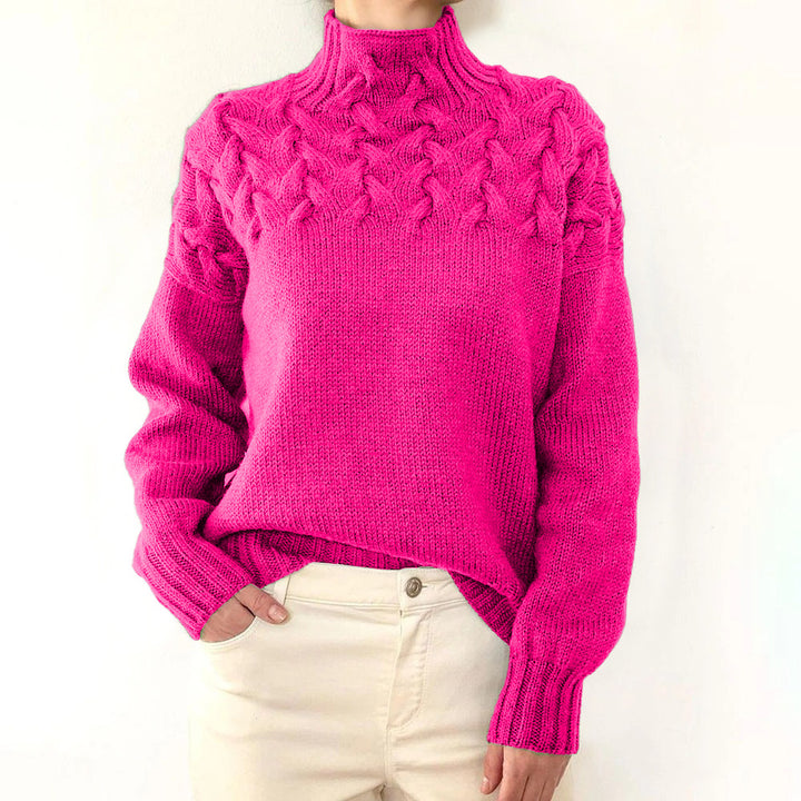 Damen nan Strickpullover mit Zopfstruktur und hohem Rollkragen Drune
